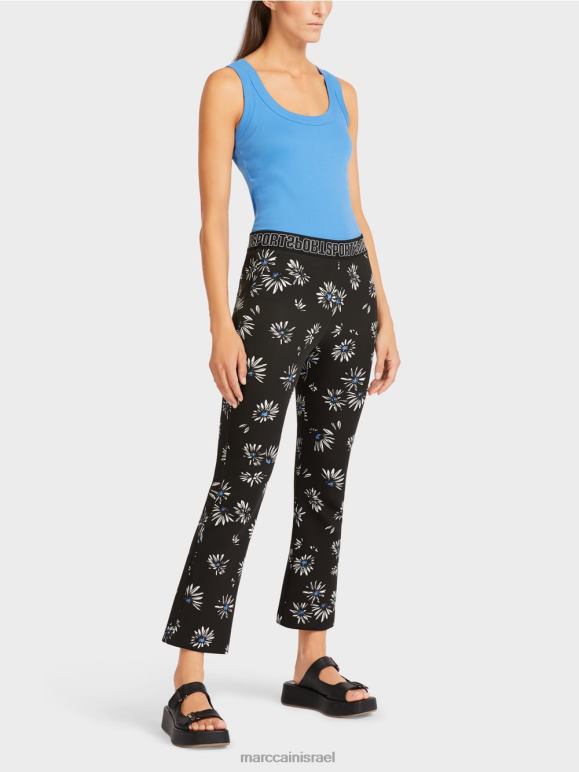 שָׁחוֹר Marc Cain מכנסיים בגזרה דקה עם דפוס דייזי הַלבָּשָׁה 62FRR714