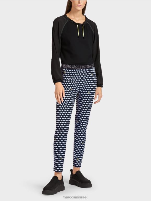 שָׁחוֹר Marc Cain מכנסיים דקים עם קמטים לחוץ תפור הַלבָּשָׁה 62FRR715