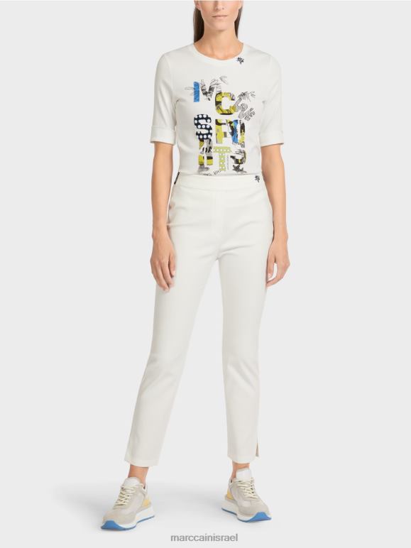 צבע קרם Marc Cain "לחשוב מחדש ביחד" מכנסיים רחבי רגליים הַלבָּשָׁה 62FRR717