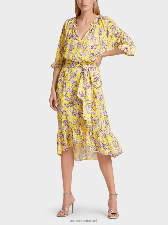 ירוק לימון Marc Cain שמלה מודפסת עם אפקט מעטפת הַלבָּשָׁה 62FRR75