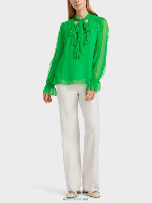 ירוק תפוח כהה Marc Cain חולצת שיפון מקומטת הַלבָּשָׁה 62FRR841