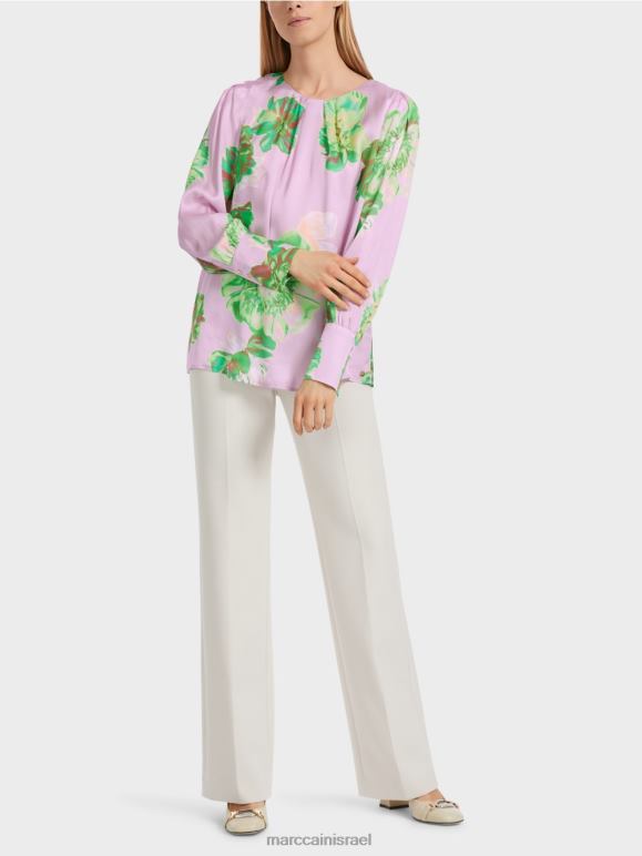 לבנדר בהיר Marc Cain חולצה עם צווארון עגול קפלים הַלבָּשָׁה 62FRR842
