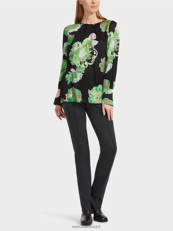 שָׁחוֹר Marc Cain חולצה עם צווארון עגול קפלים הַלבָּשָׁה 62FRR845