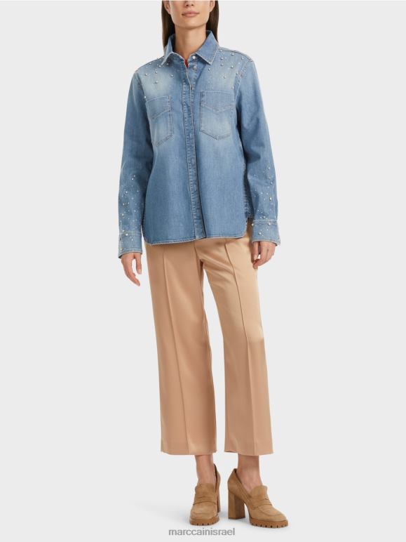 כחול וינטג' Marc Cain חולצה עם רקמת חרוזים. הַלבָּשָׁה 62FRR860