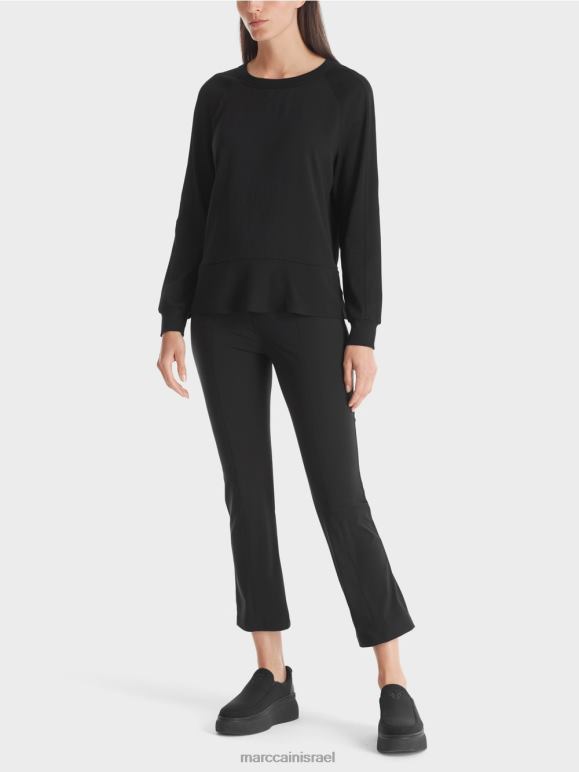 שָׁחוֹר Marc Cain חולצת ראגלן עם תערובת חומרים הַלבָּשָׁה 62FRR874