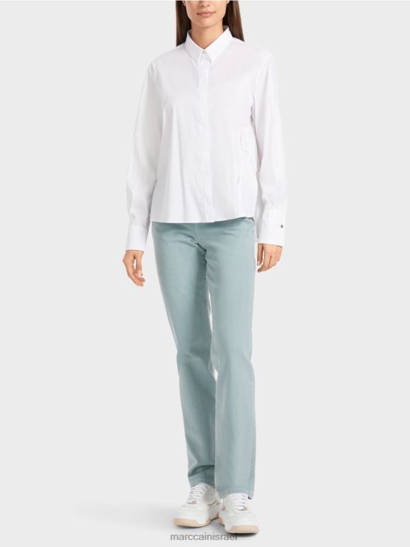 לבן Marc Cain חולצת חולצה רחבה עם אפליקציה הַלבָּשָׁה 62FRR877