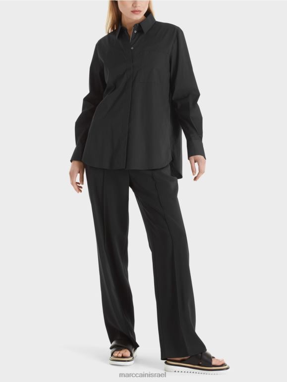 שָׁחוֹר Marc Cain חולצת כותנה מתיחה הַלבָּשָׁה 62FRR893