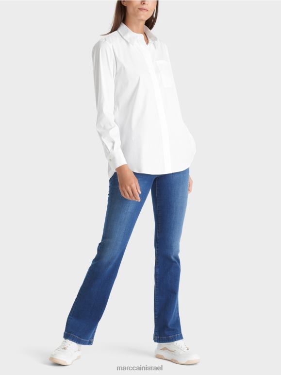 לבן Marc Cain חולצת כותנה מתיחה הַלבָּשָׁה 62FRR902