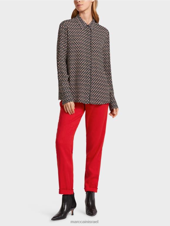 שָׁחוֹר Marc Cain חולצת ויסקוזה עם הדפס על הכל הַלבָּשָׁה 62FRR920