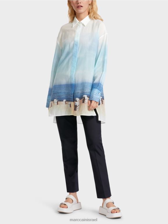 צבע תכלת Marc Cain חולצה אלגנטית עם תוכן משי הַלבָּשָׁה 62FRR923