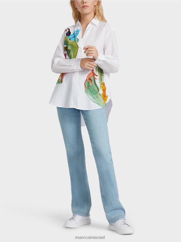 לבן Marc Cain חולצת חולצה עם הדפס מוצב הַלבָּשָׁה 62FRR925