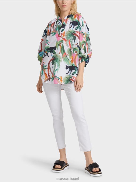 צבע קרם Marc Cain חולצת כותנה בעיצוב חיה הַלבָּשָׁה 62FRR927