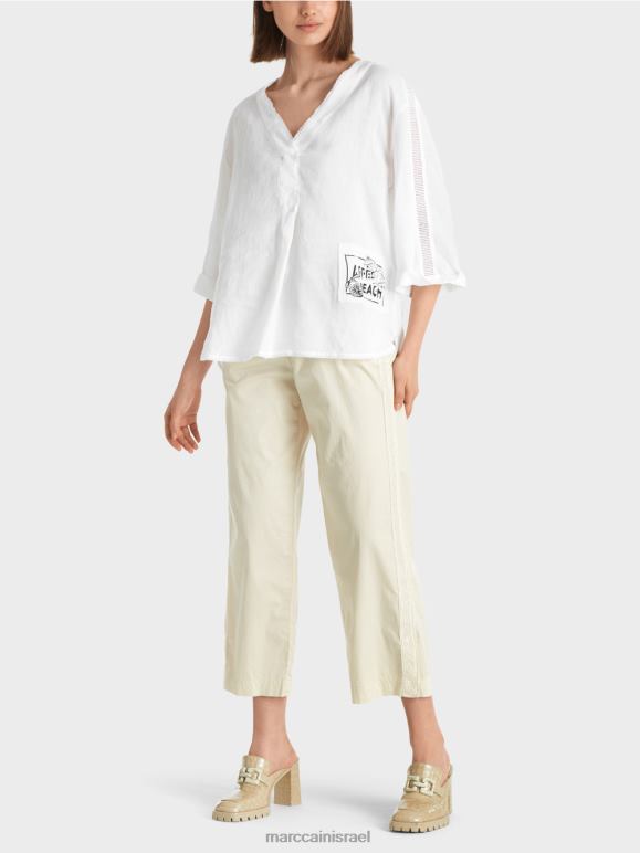 לבן Marc Cain חולצה עם אפליקציית "אפרה ביץ'". הַלבָּשָׁה 62FRR939