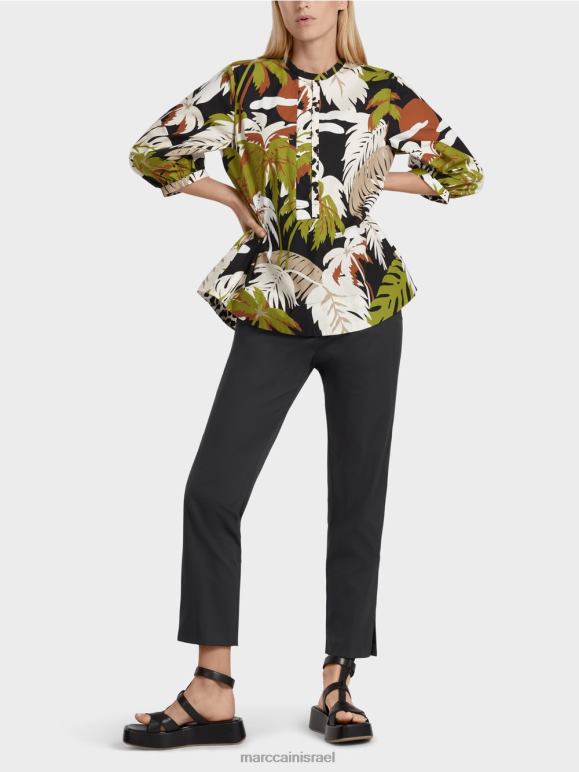 ירוק זית עמוק Marc Cain חולצת קו כותנה הַלבָּשָׁה 62FRR944
