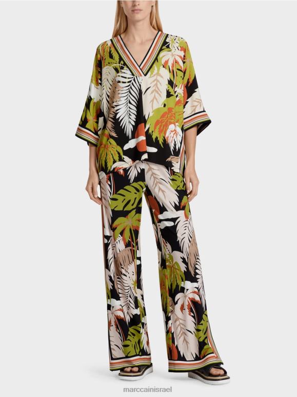 ירוק זית עמוק Marc Cain חולצת ויסקוזה עם שרוולי קימונו הַלבָּשָׁה 62FRR947