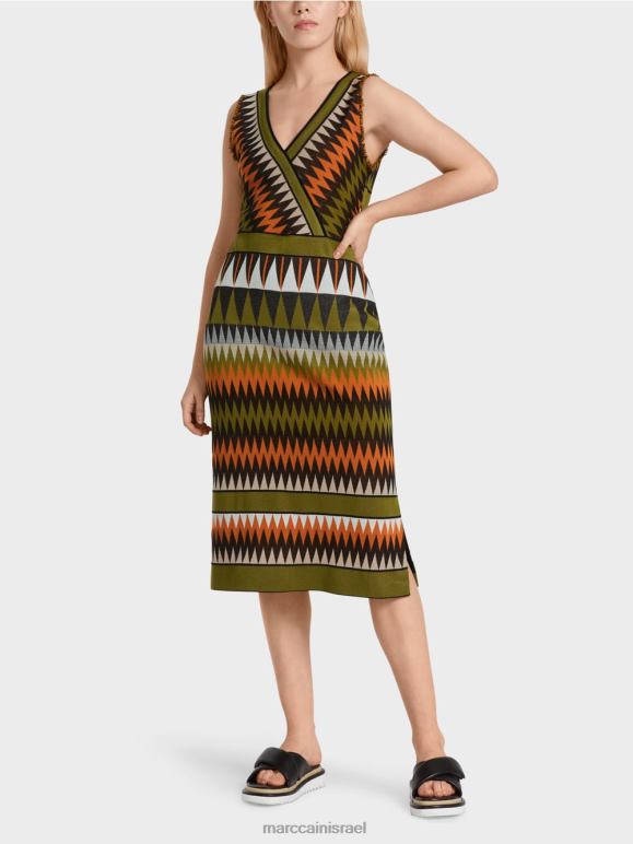 ירוק זית עמוק Marc Cain שמלה סרוגה "לחשוב מחדש ביחד". הַלבָּשָׁה 62FRR95