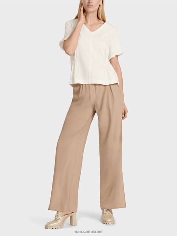 צבע קרם Marc Cain חולצת פשתן מצוידת הַלבָּשָׁה 62FRR954