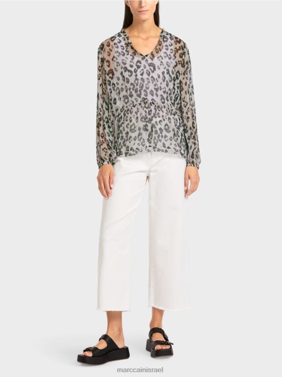 לבנדר בהיר Marc Cain חולצה מדורגת עם הדפס נמר הַלבָּשָׁה 62FRR955