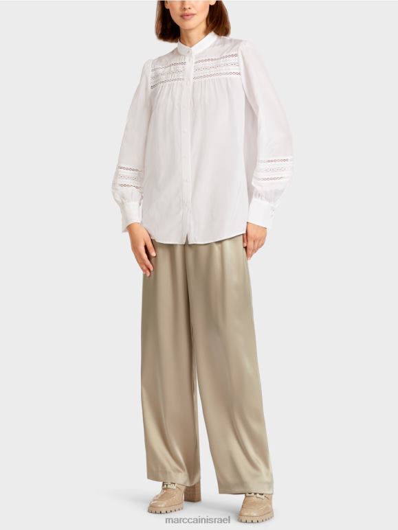 לבן Marc Cain חולצה עם שולי תחרה הַלבָּשָׁה 62FRR958