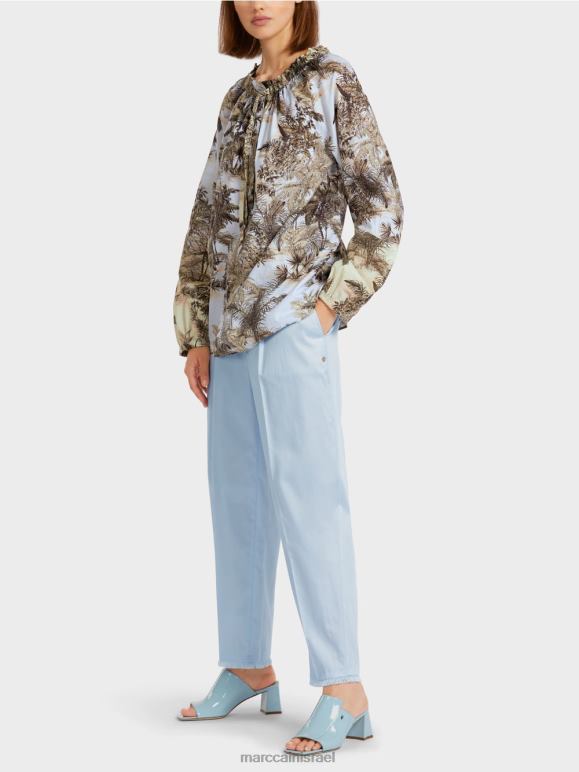 כחול פודרה בהיר Marc Cain חולצת ראגלן עם מוטיב כף היד הַלבָּשָׁה 62FRR963