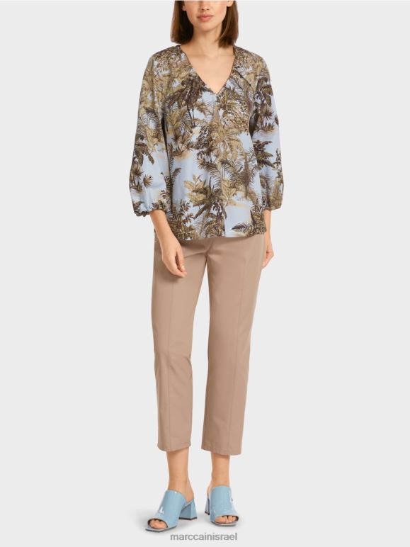 כחול פודרה בהיר Marc Cain עליונית בסגנון חולצה עם מוטיב כף היד הַלבָּשָׁה 62FRR965