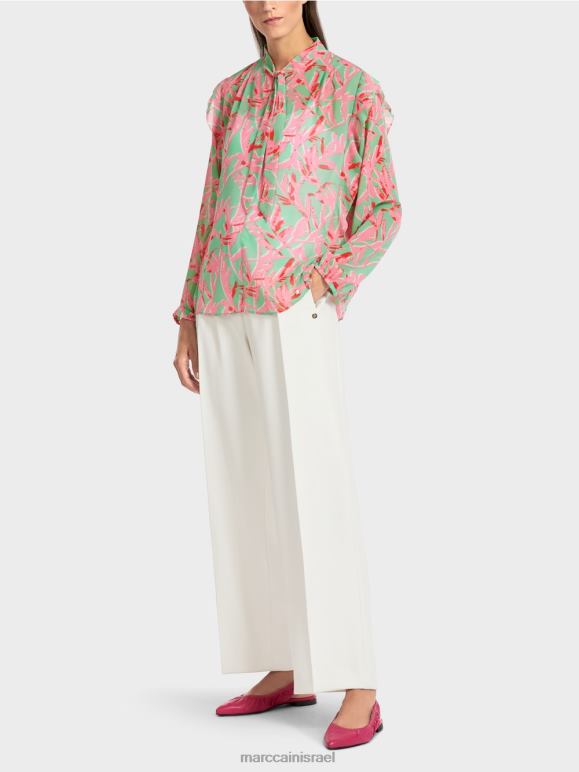 ירקן בהיר Marc Cain חולצה מצויצת עם הדפס פרחוני הַלבָּשָׁה 62FRR972