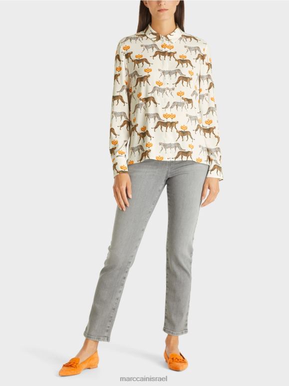לבן כשלג חדש Marc Cain חולצה עם נמרים הַלבָּשָׁה 62FRR995
