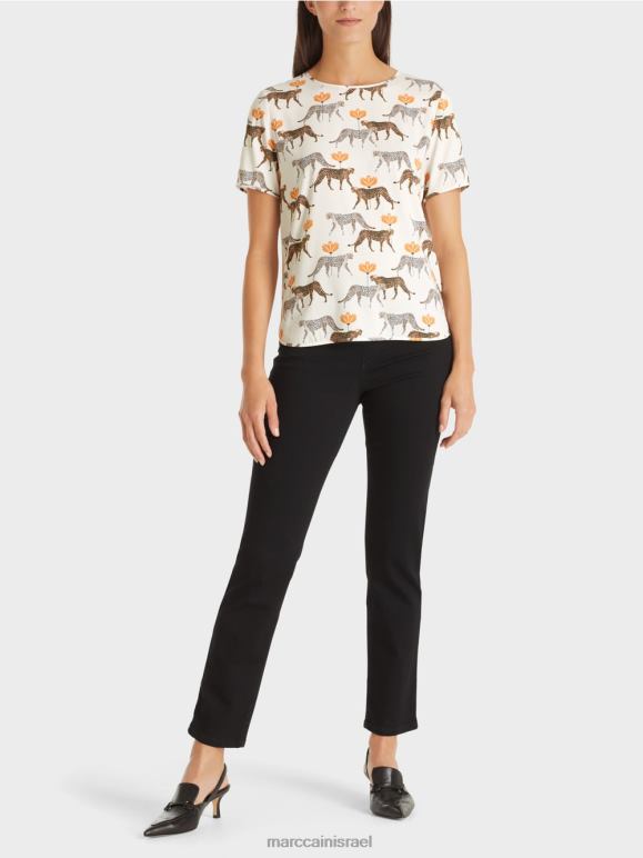 לבן כשלג חדש Marc Cain חולצת חולצה עם נמרים הַלבָּשָׁה 62FRR998