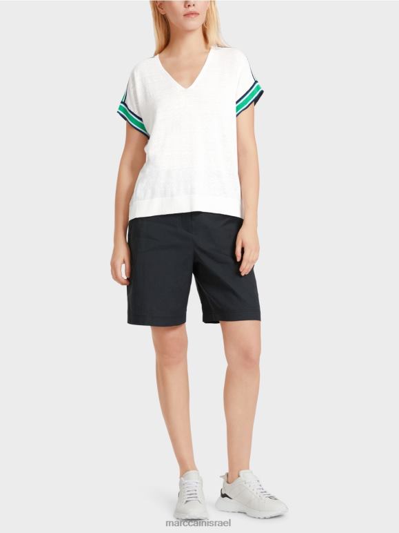 לבן Marc Cain סוודר סרוג נינוח עם צווארון V הַלבָּשָׁה 62FRR1126