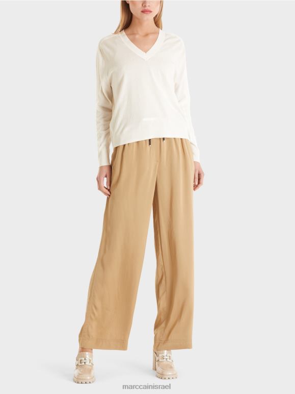 צבע קרם Marc Cain סוודר אלגנטי עם צווארון V הַלבָּשָׁה 62FRR1154