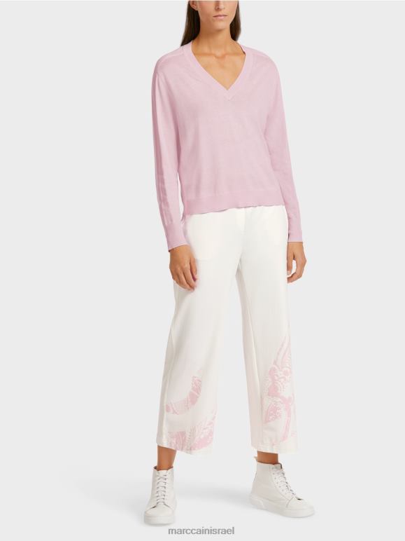 לבנדר בהיר Marc Cain סוודר אלגנטי עם צווארון V הַלבָּשָׁה 62FRR1156