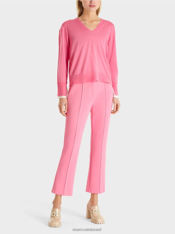 ורוד בהיר Marc Cain סוודר סרוג עדין עם צווארון V הַלבָּשָׁה 62FRR1166