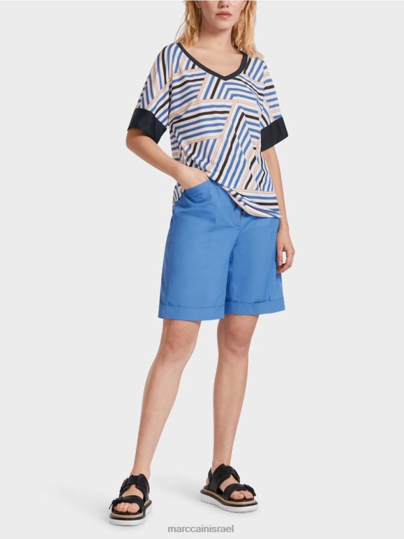 צבע תכלת Marc Cain צווארון עומד עם צווארון V הַלבָּשָׁה 62FRR1354