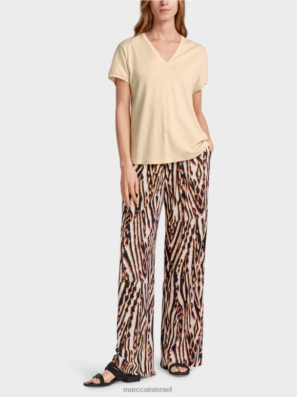 קרם Marc Cain חולצת טריקו חלקה עם צווארון V הַלבָּשָׁה 62FRR1374