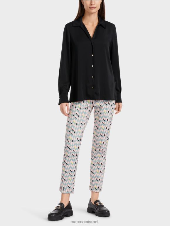 שָׁחוֹר Marc Cain חולצת חולצה קלאסית עם צווארון V הַלבָּשָׁה 62FRR889