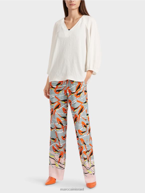 צבע קרם Marc Cain צווארון V "לחשוב מחדש יחד חולצה הַלבָּשָׁה 62FRR891