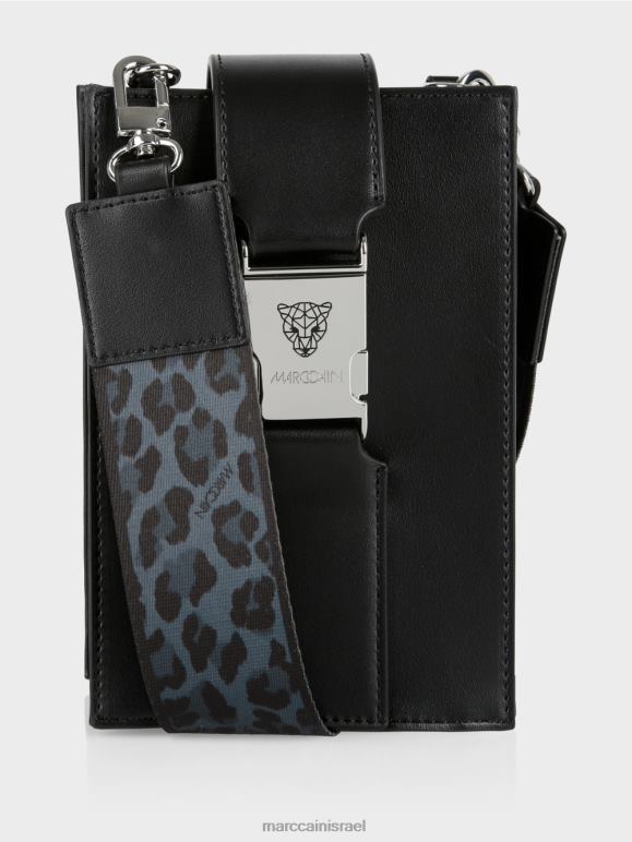 שָׁחוֹר Marc Cain תיק crossbody בפורמט אורך אבזר 62FRR1521