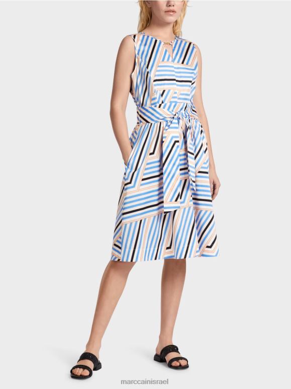 צבע תכלת Marc Cain שמלת פסים שובבה עם לוגו mc הַלבָּשָׁה 62FRR51